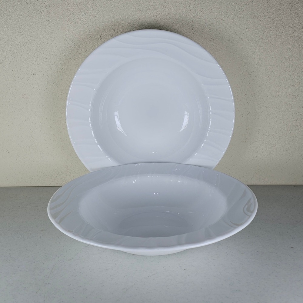 2‎ CORELLE SWEPT White Embossed Pasta Serving Soup BOWLS 10-3/4"